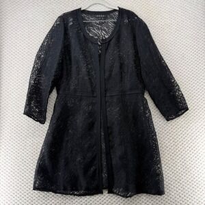 ZOZO Black Lace Duster Jacket Linen Blend‎ Sheer Open Front Cover Up Medium